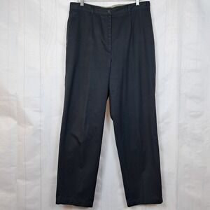 LL Bean Womens 16 Black Trousers Pants Straight Leg Classic Fit 100% Cotton